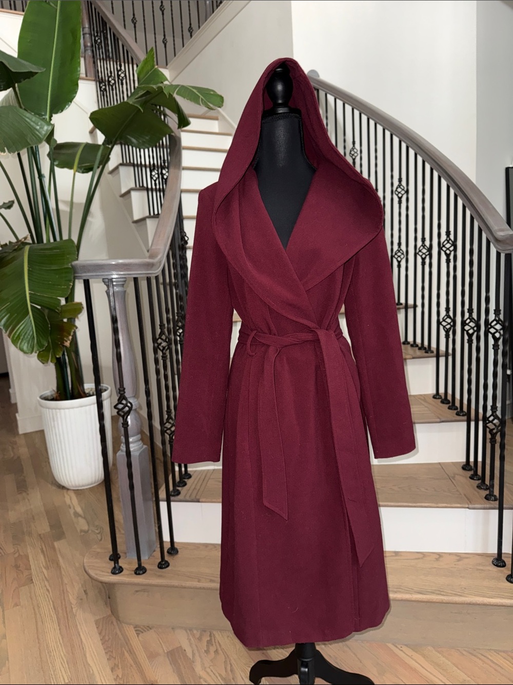Forever 21 Burgundy Hooded Wrap Coat (Size Medium)